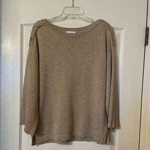 Calvin Klein Sweater Size M Metallic Gold Boat Neck 3/4 Sleeve Grannycore Party